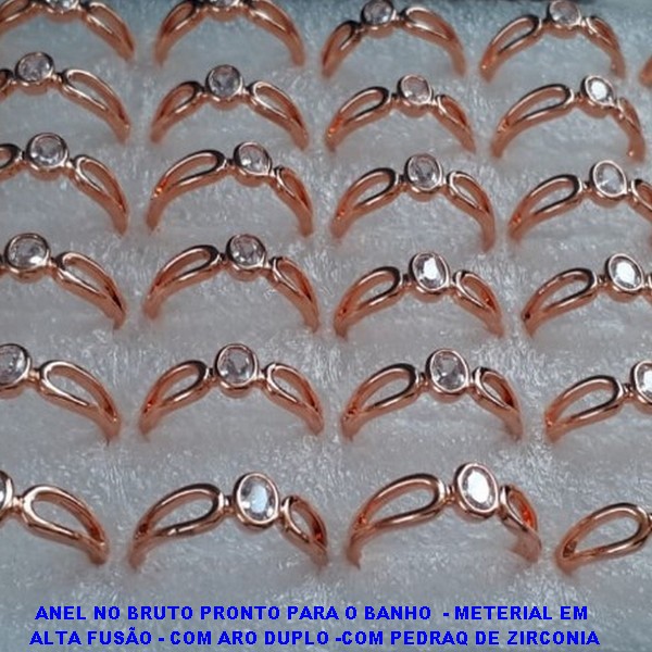 ANEL NO BRUTO PRONTO PARA O BANHO  - METERIAL EM  ALTA FUSÃO - COM ARO DUPLO -COM PEDRAQ DE ZIRCO ANEL00024
