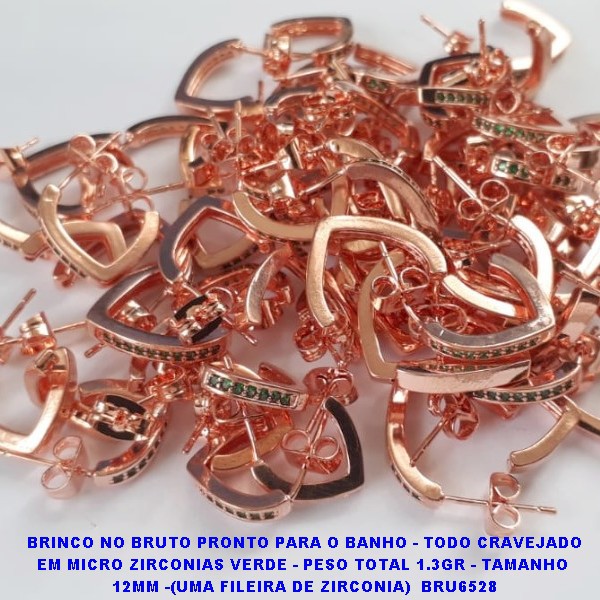 BRINCO NO BRUTO PRONTO PARA O BANHO - TODO CRAVEJADO EM MICRO ZIRCONIAS VERDE - PESO TOTAL 1.3GR - TAMANHO  12MM -(UMA FILEIRA DE ZIRCONIA)  BRU6528