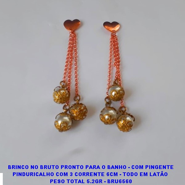 BRINCO NO BRUTO PRONTO PARA O BANHO - COM PINGENTE PINDURICALHO COM 3 CORRENTE 6CM - TODO EM LATÃO  PESO TOTAL 5.2GR - BRU6560