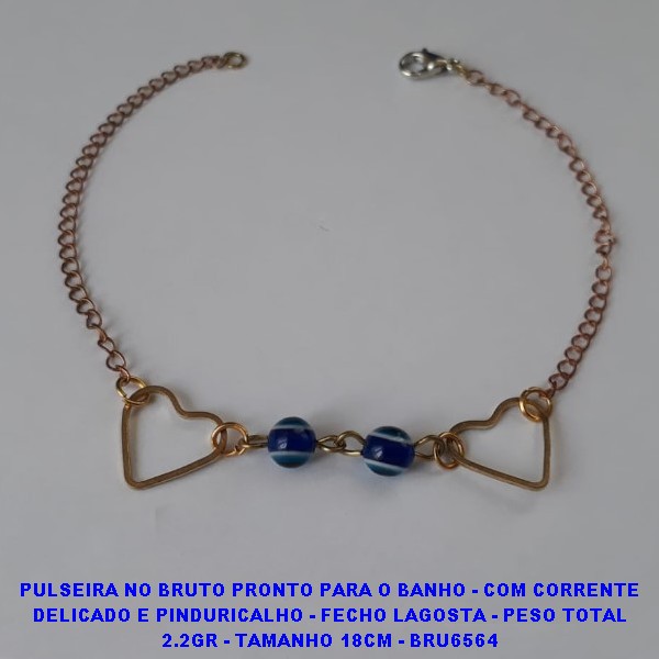 PULSEIRA NO BRUTO PRONTO PARA O BANHO - COM CORRENTE DELICADO E PINDURICALHO - FECHO LAGOSTA - PESO TOTAL 2.2GR - TAMANHO 18CM - BRU6564