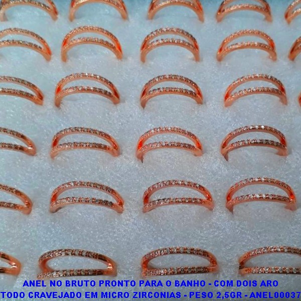 ANEL NO BRUTO PRONTO PARA O BANHO - COM DOIS ARO TODO CRAVEJADO EM MICRO ZIRCONIAS - PESO 2,5GR - ANEL00037