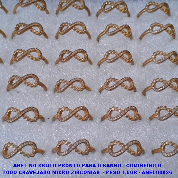 ANEL NO BRUTO PRONTO PARA O BANHO - COMINFINITO TODO CRAVEJADO MICRO ZIRCONIAS  - PESO 1,5GR - ANEL00036