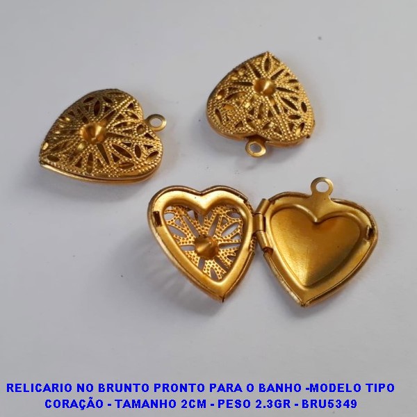 RELICARIO NO BRUNTO PRONTO PARA O BANHO -MODELO TIPO CORAÇÃO - TAMANHO 2CM - PESO 2.3GR - BRU5349