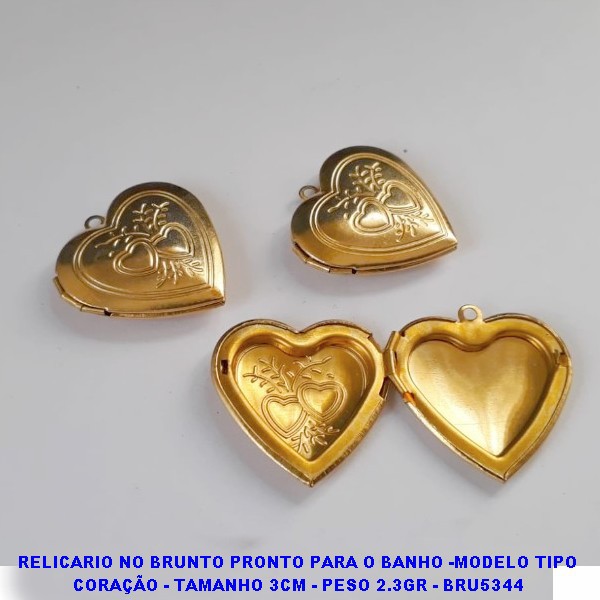 RELICARIO NO BRUNTO PRONTO PARA O BANHO -MODELO TIPO CORAÇÃO - TAMANHO 3CM - PESO 2.3GR - BRU5344