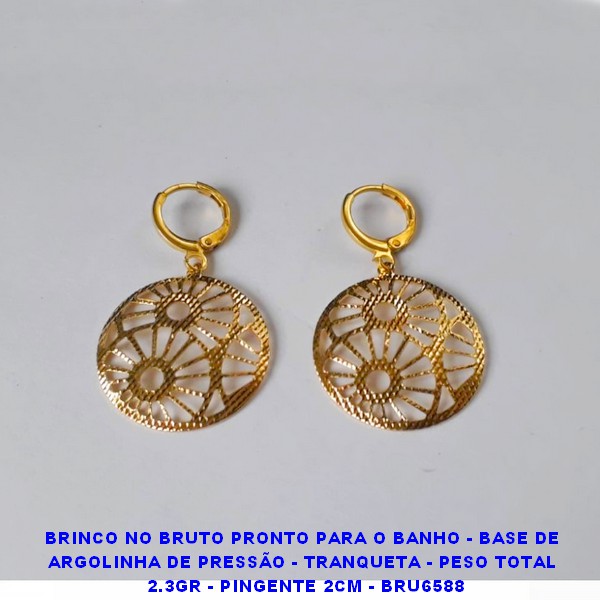 BRINCO NO BRUTO PRONTO PARA O BANHO - BASE DE  ARGOLINHA DE PRESSÃO - TRANQUETA - PESO TOTAL  2.3GR - PINGENTE 2CM - BRU6588
