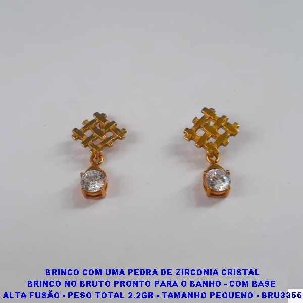 BRINCO COM UMA PEDRA DE ZIRCONIA CRISTAL BRINCO NO BRUTO PRONTO PARA O BANHO - COM BASE  ALTA FUSÃO - PESO TOTAL 2.2GR - TAMANHO PEQUENO - BRU3355