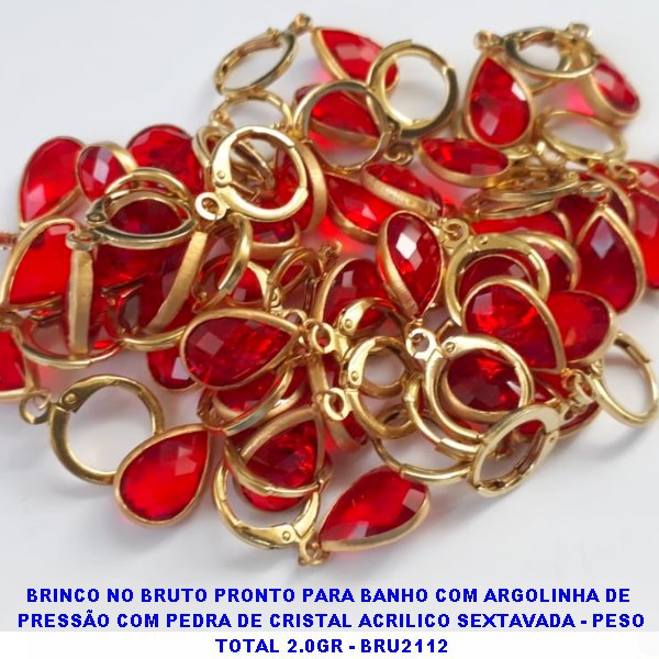 BRINCO NO BRUTO PRONTO PARA BANHO COM ARGOLINHA DE  PRESSÃO COM PEDRA DE CRISTAL ACRILICO SEXTAVADA - PESO TOTAL 2.0GR - BRU2112