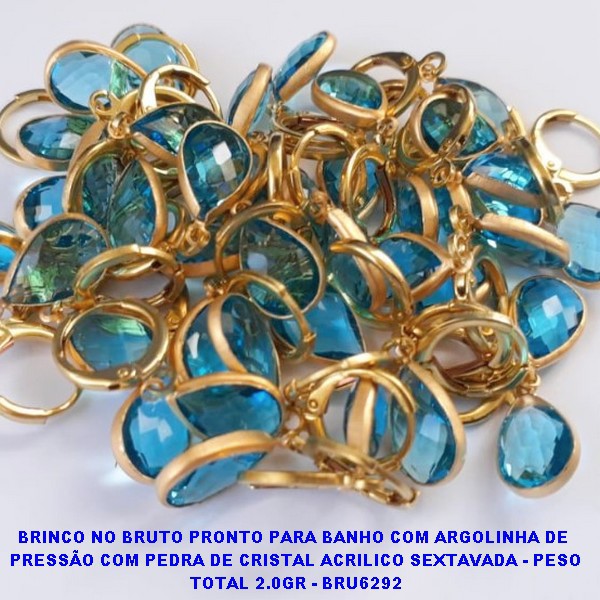 BRINCO NO BRUTO PRONTO PARA BANHO COM ARGOLINHA DE  PRESSÃO COM PEDRA DE CRISTAL ACRILICO SEXTAVADA - PESO TOTAL 2.0GR - BRU6292