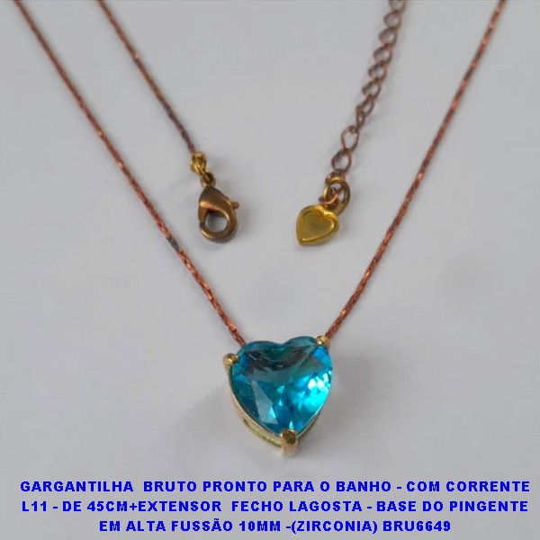GARGANTILHA NO BRUTO PRONTO PARA O BANHO - COM CORRENTE L11 - DE 45CM+EXTENSOR COM FECHO LAGOSTA - BASE DO PINGENTE EM ALTA FUSSÃO 10MM -(ZIRCONIA) BRU6649