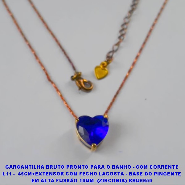 GARGANTILHA  BRUTO PRONTO PARA O BANHO - COM CORRENTE L11 -  45CM+EXTENSOR COM FECHO LAGOSTA - BASE DO PINGENTE EM ALTA FUSSÃO 10MM -(ZIRCONIA) BRU6650