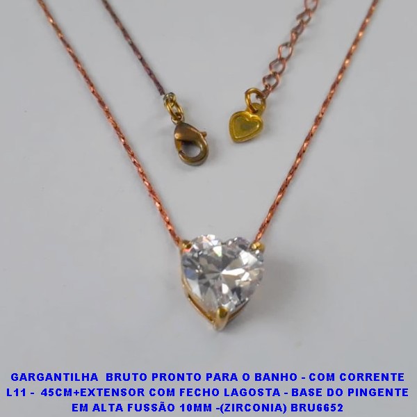 GARGANTILHA  BRUTO PRONTO PARA O BANHO - COM CORRENTE L11 -  45CM+EXTENSOR COM FECHO LAGOSTA - BASE DO PINGENTE EM ALTA FUSSÃO 10MM -(ZIRCONIA) BRU6652