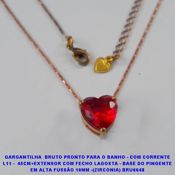 GARGANTILHA  BRUTO PRONTO PARA O BANHO - COM CORRENTE L11 -  45CM+EXTENSOR COM FECHO LAGOSTA - BASE DO PINGENTE EM ALTA FUSSÃO 10MM -(ZIRCONIA) BRU6648