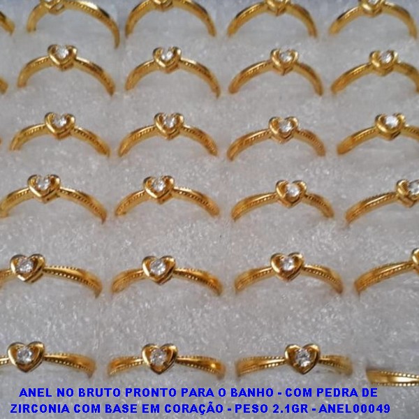 ANEL NO BRUTO PRONTO PARA O BANHO - COM PEDRA DE ZIRCONIA COM BASE EM CORAÇÃO - PESO 2.1GR - ANEL00049