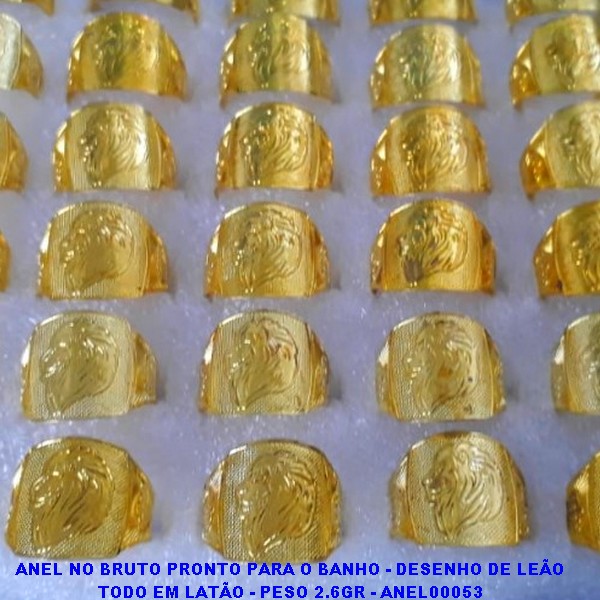 ANEL NO BRUTO PRONTO PARA O BANHO - DESENHO DE LEÃO TODO EM LATÃO - PESO 2.6GR - ANEL00053