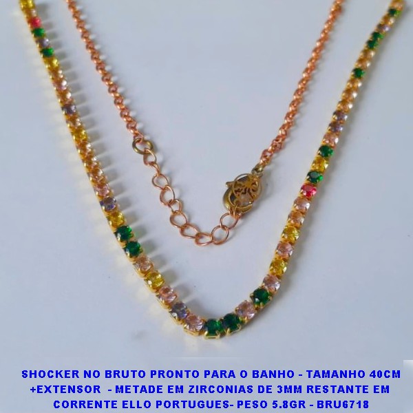 SHOCKER NO BRUTO PRONTO PARA O BANHO - TAMANHO 40CM +EXTENSOR  - METADE EM ZIRCONIAS DE 3MM RESTANTE EM  CORRENTE ELLO PORTUGUES- PESO 5.8GR - BRU6718