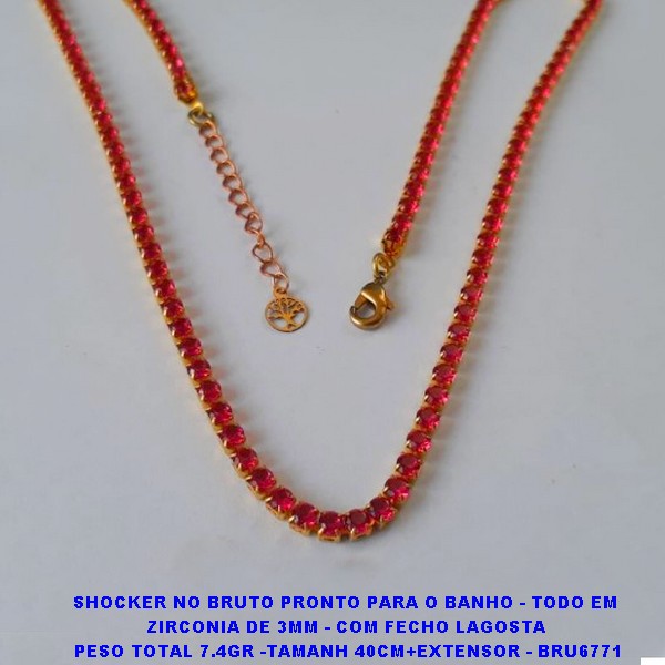 SHOCKER NO BRUTO PRONTO PARA O BANHO - TODO EM  ZIRCONIA DE 3MM - COM FECHO LAGOSTA  PESO TOTAL 7.4GR -TAMANH 40CM+EXTENSOR - BRU6771