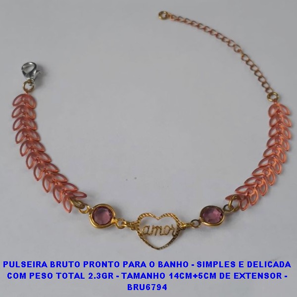 PULSEIRA BRUTO PRONTO PARA O BANHO - SIMPLES E DELICADA  COM PESO TOTAL 2.3GR - TAMANHO 14CM+5CM DE EXTENSOR -  BRU6794
