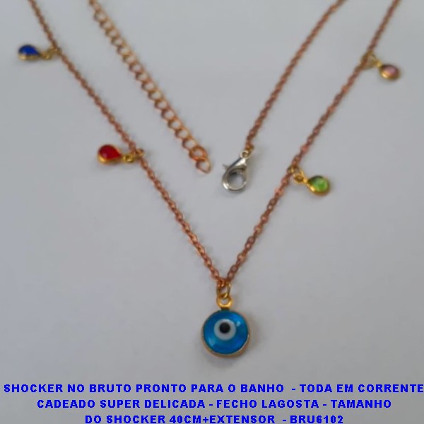 SHOCKER NO BRUTO PRONTO PARA O BANHO(CX115)  - TODA EM CORRENTE CADEADO SUPER DELICADA - FECHO LAGOSTA - TAMANHO - PESO 2.5GR DO SHOCKER 40CM+EXTENSOR  - BRU6102