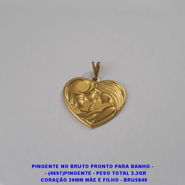 PINGENTE NO BRUTO PRONTO PARA BANHO -     - (4697)PINGENTE CORAÇÃO 20MM MÃE E FILHO - BRU5849