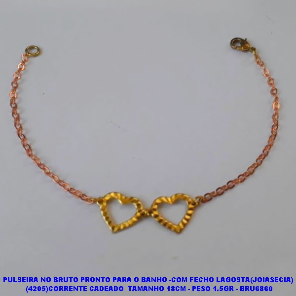 PULSEIRA NO BRUTO PRONTO PARA O BANHO(CX114) -COM FECHO LAGOSTA(JOIASECIA)  (4205)CORRENTE CADEADO  TAMANHO 18CM - PESO 1.5GR - BRU6860