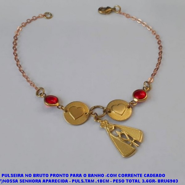 PULSEIRA NO BRUTO PRONTO PARA O BANHO -COM CORRENTE CADEADO (2697)NOSSA SENHORA APARECIDA - PULS.TAM .18CM - PESO TOTAL 3.6GR- BRU6903