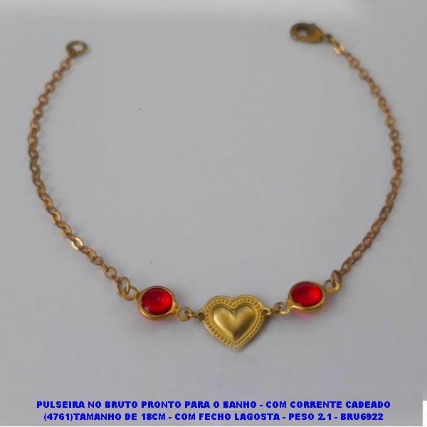 PULSEIRA NO BRUTO PRONTO PARA O BANHO - COM CORRENTE CADEADO (4761)TAMANHO DE 18CM - COM FECHO LAGOSTA - PESO 2.1 - BRU6922