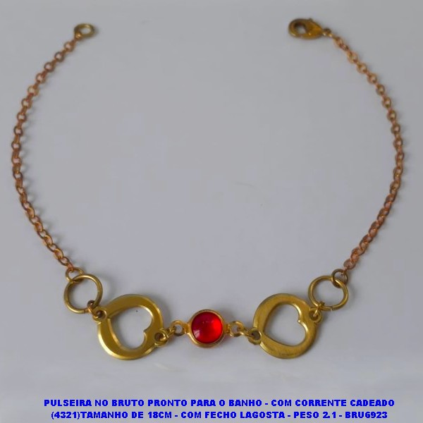 PULSEIRA NO BRUTO PRONTO PARA O BANHO - COM CORRENTE CADEADO (4321)TAMANHO DE 18CM - COM FECHO LAGOSTA - PESO 2.1 - BRU6923
