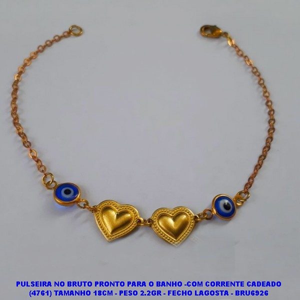 PULSEIRA NO BRUTO PRONTO PARA O BANHO -COM CORRENTE CADEADO (4761) TAMANHO 18CM - PESO 2.2GR - FECHO LAGOSTA - BRU6926
