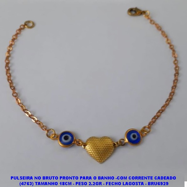 PULSEIRA NO BRUTO PRONTO PARA O BANHO -COM CORRENTE CADEADO  (4763) TAMANHO 18CM - PESO 2.2GR - FECHO LAGOSTA - BRU6929