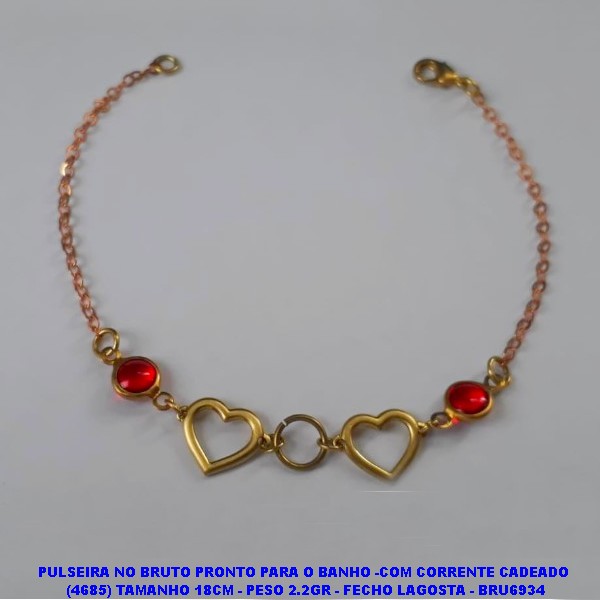 PULSEIRA NO BRUTO PRONTO PARA O BANHO -COM CORRENTE CADEADO  (4685) TAMANHO 18CM - PESO 2.2GR - FECHO LAGOSTA - BRU6934