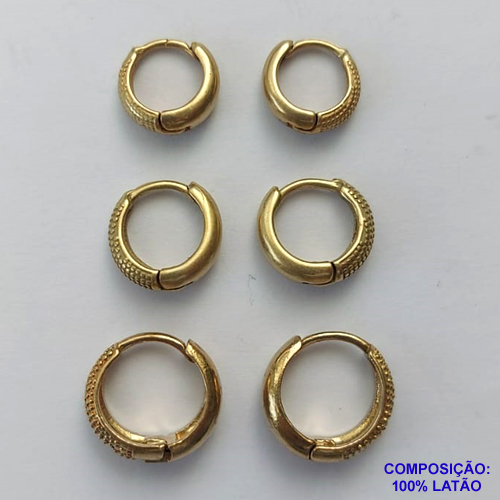 BRINCO NO BRUTO PRONTO PARA O BANHO(CX120) VENDAS POR TRIO(3 PAR)TAMANHOS  TRIO NOS TAMANHOS 14/12/10MM  - UM LADO CRAQUELADO O OUTRO LISO  PESO TOTAL 4.8 - BRU6940