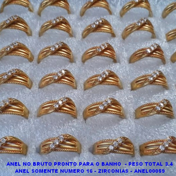 ANEL NO BRUTO PRONTO PARA O BANHO  - PESO TOTAL 3.4 ANEL SOMENTE NUMERO 16 - ZIRCONIAS - ANEL00059