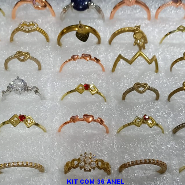 ANEL NO BRUTO PRONTO PARA O BANHO "" KIT COM 36 PEÇAS COR E MODELOS VARIADOS) (NUMERO DO 14 AO 24 - ANEL00064