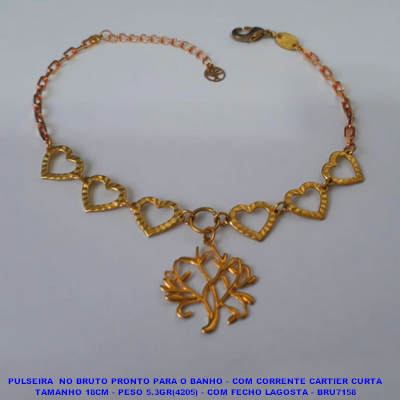 PULSEIRA  NO BRUTO PRONTO PARA O BANHO - COM CORRENTE CARTIER CURTA TAMANHO 18CM - PESO 5.3GR(4205) - COM FECHO LAGOSTA - BRU7158