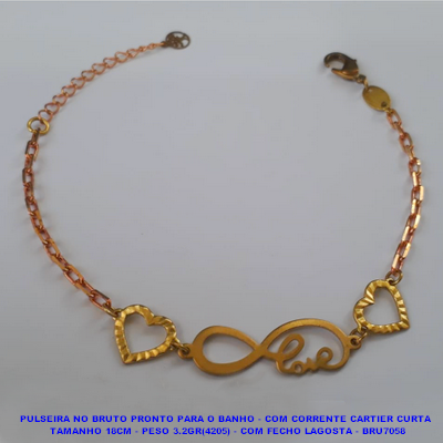 PULSEIRA  NO BRUTO PRONTO PARA O BANHO - COM CORRENTE CARTIER CURTA TAMANHO 18CM - PESO 1.6GR(4205) - COM FECHO LAGOSTA - BRU7058