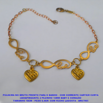 PULSEIRA NO BRUTO PRONTO PARA O BANHO - COM CORRENTE CARTIER CURTA (3086)CORAÇÃO C/ FLOR 13MM VAZADA TAMANHO 18CM - PESO 6.4GR- COM FECHO LAGOSTA - BRU7066