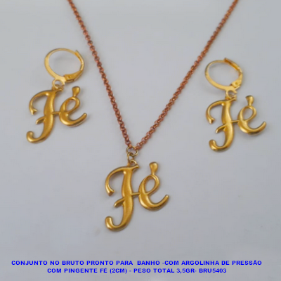CONJUNTO NO BRUTO PRONTO PARA  BANHOCOM CORRENTE CADEADO DE 50CM -COM ARGOLINHA DE PRESSÃO COM PINGENTE FÉ (2CM) - PESO TOTAL 3,5GR- BRU5403