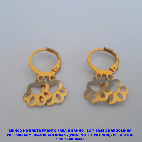BRINCO NO BRUTO PRONTO PARA O BANHO - COM BASE DE ARGOLINHA DE PRESSAO COM DUAS ARGOLINHAS - (PINGENTE DE PATINHA) - PESO TOTAL 1.5GR - BRU6408