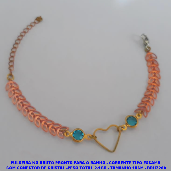 PULSEIRA NO BRUTO PRONTO PARA O BANHO(CX71) - CORRENTE TIPO ESCAMA  COM CONECTOR DE CRISTAL -PESO TOTAL 2.1GR - TAMANHO 18CM - BRU7200