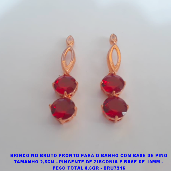 BRINCO NO BRUTO PRONTO PARA O BANHO COM BASE DE PINO TAMANHO 2,5CM - PINGENTE DE ZIRCONIA E BASE DE 10MM -  PESO TOTAL 8.6GR - BRU7216