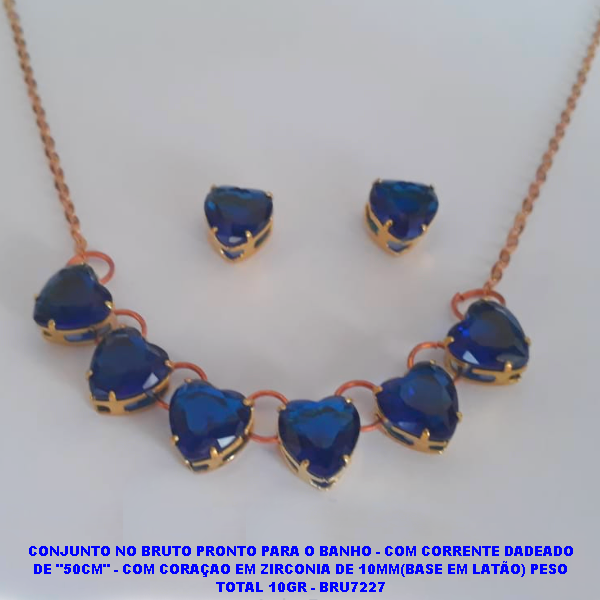 CONJUNTO NO BRUTO PRONTO PARA O BANHO - COM CORRENTE DADEADO DE "50CM" - COM CORAÇAO EM ZIRCONIA DE 10MM(BASE EM LATÃO) PESO TOTAL 10GR - BRU7227
