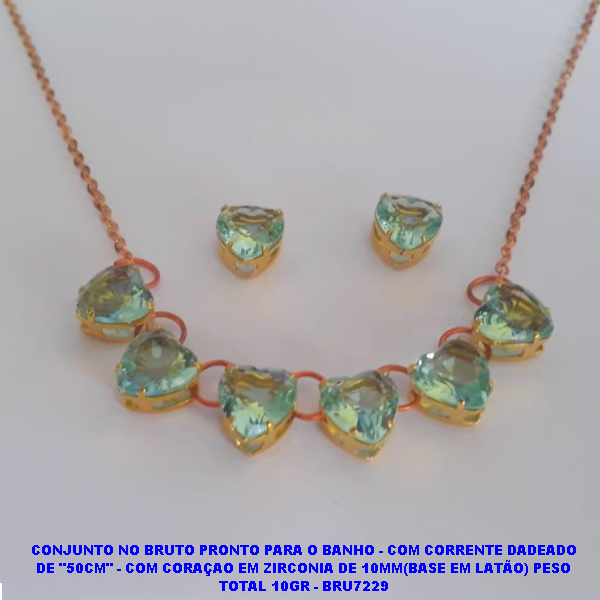 CONJUNTO NO BRUTO PRONTO PARA O BANHO - COM CORRENTE DADEADO DE "50CM" - COM CORAÇAO EM ZIRCONIA DE 10MM(BASE EM LATÃO) PESO TOTAL 10GR - BRU7229