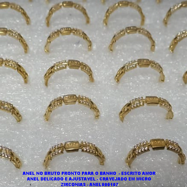 ANEL NO BRUTO PRONTO PARA O BANHO  - ESCRITO AMOR  ANEL DELICADO E AJUSTAVEL - CRAVEJADO EM MICRO  ZIRCONIAS - ANEL000107