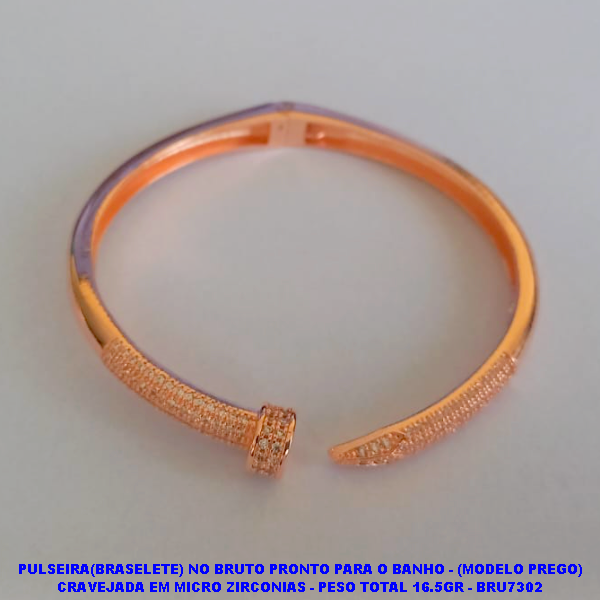 PULSEIRA(BRASELETE) NO BRUTO PRONTO PARA O BANHO - (MODELO PREGO) CRAVEJADA EM MICRO ZIRCONIAS - PESO TOTAL 16.5GR - BRU7302