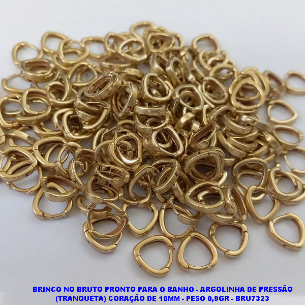BRINCO NO BRUTO PRONTO PARA O BANHO(CX59) - ARGOLINHA DE PRESSÃSO (TRANQUETA) CORAÇÃO DE 10MM - PESO 0,9GR - BRU7323