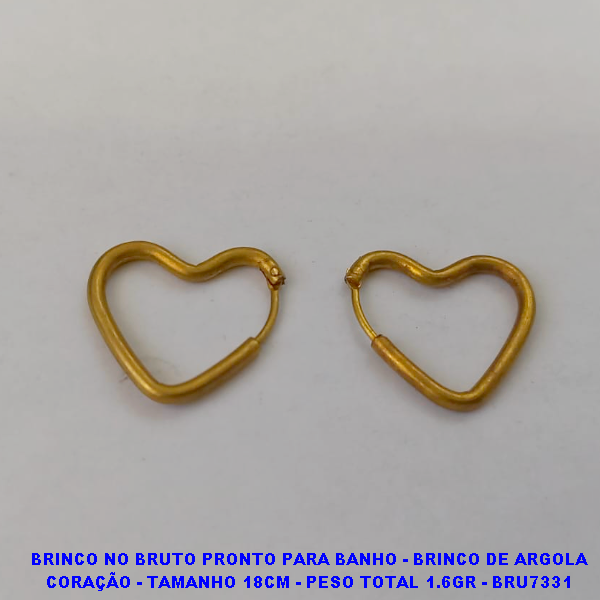BRINCO NO BRUTO PRONTO PARA BANHO(CX74)- BRINCO DE ARGOLA CORAÇÃO - TAMANHO 18CM - PESO TOTAL 1.6GR - BRU7331
