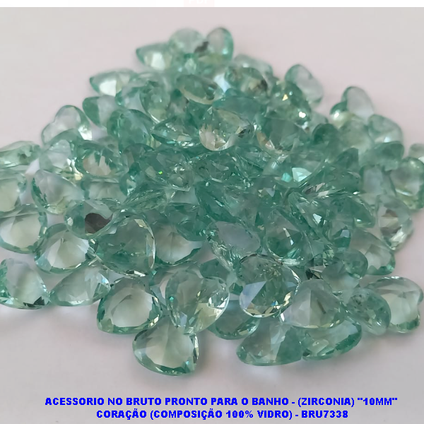 ACESSORIO NO BRUTO PRONTO PARA O BANHO - (ZIRCONIA) "10MM"  CORAÇÃO (COMPOSIÇÃO 100% VIDRO) - BRU7338