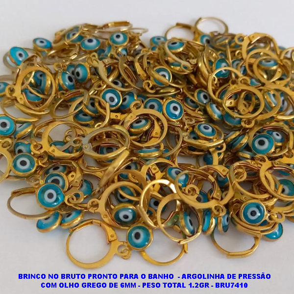 BRINCO NO BRUTO PRONTO PARA O BANHO  - ARGOLINHA DE PRESSÃO COM OLHO GREGO DE 6MM - PESO TOTAL 1.2GR - BRU7410