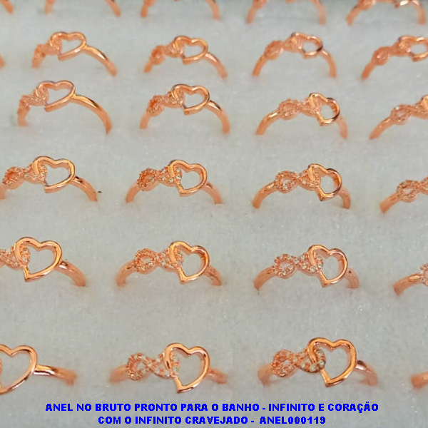 ANEL NO BRUTO PRONTO PARA O BANHO (PESO 1,6GR)- INFINITO E CORAÇÃO COM O INFINITO CRAVEJADO -  ANEL000119
