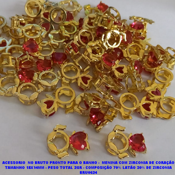 PINGENTE  NO BRUTO PRONTO PARA O BANHO (CX14) -  MENINA COM ZIRCONIA DE CORAÇÃO TAMANHO 18X14MM - PESO TOTAL 2GR - COMPOSIÇÃO 70% LATÃO 30% DE ZIRCONIA BRU0624